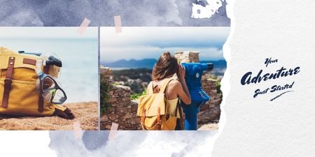 Girl hiking with backpack Twitter Modelo de Design