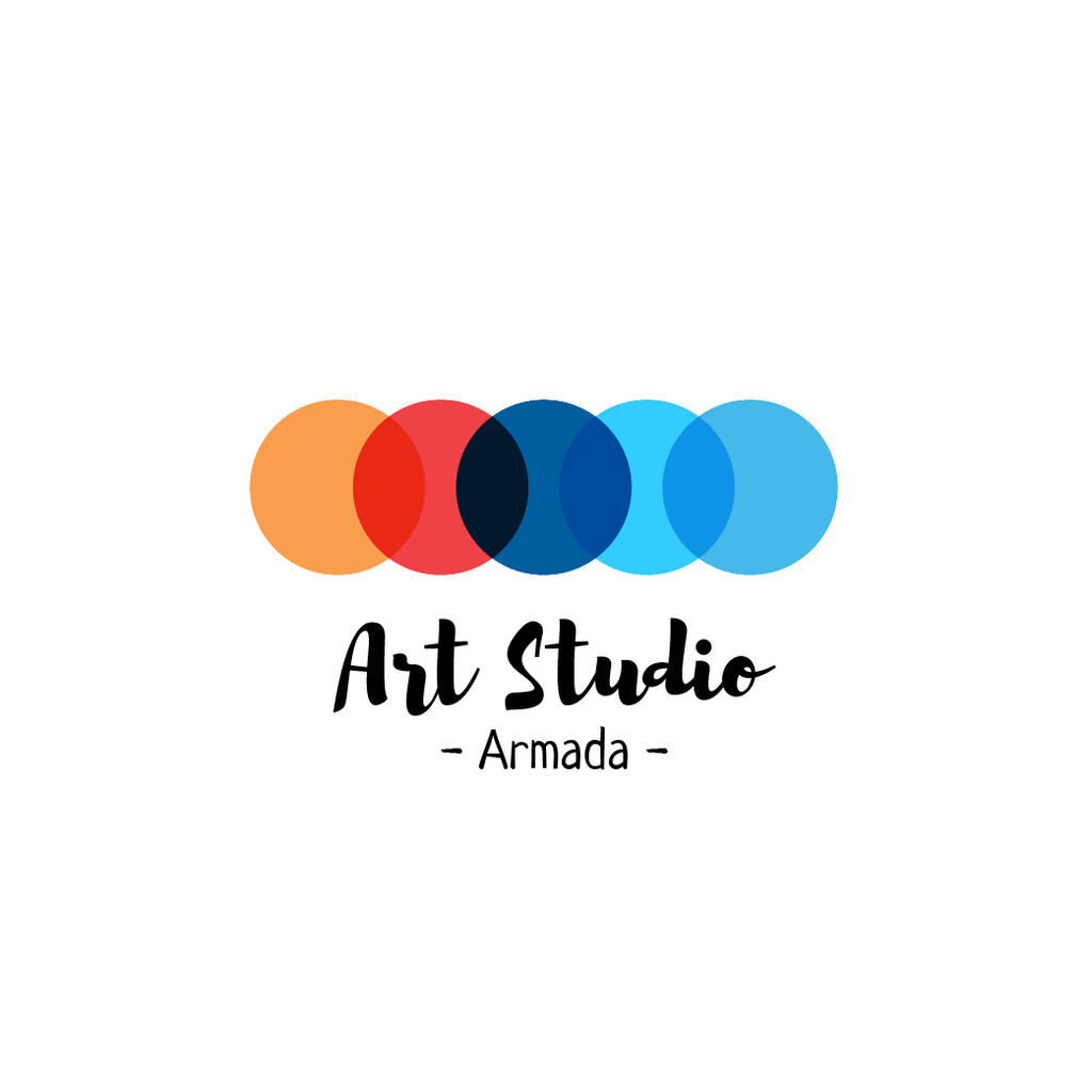 Art Studio Ad with Colorful Circles Logo Modelo de Design