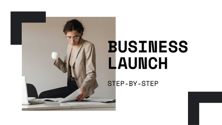 Business Launch tips with Confident Businesswoman Youtube Thumbnail Modelo de Design