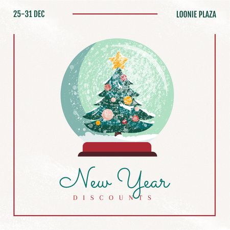 Template di design New Year Sale Tree in Snowball Instagram