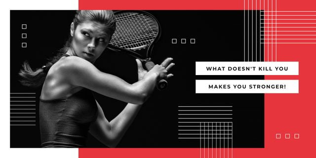 Plantilla de diseño de Motivational Phrase and Professional young woman playing tennis Image 