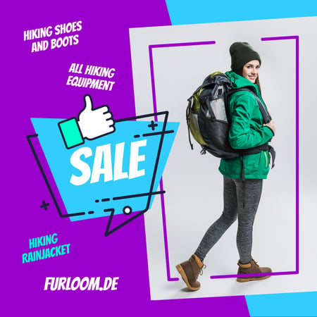 Plantilla de diseño de Hiking Equipment Ad Woman with Backpack Instagram AD 