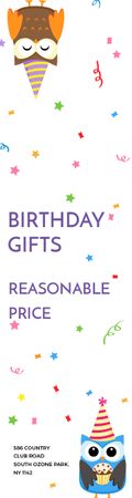 Designvorlage Birthday Gifts Offer Party Owls für Skyscraper