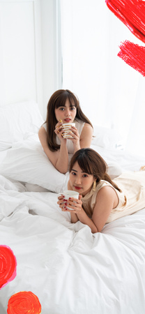 Ontwerpsjabloon van Snapchat Geofilter van Jonge meisjes met koffie in bed