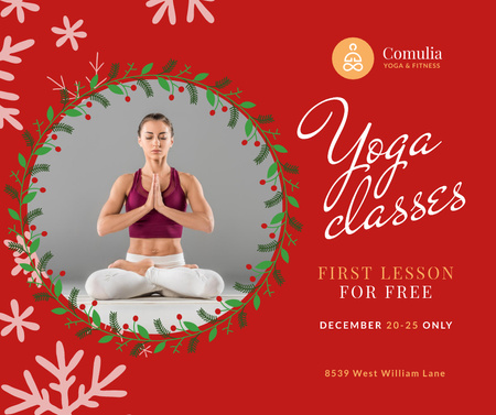 Ontwerpsjabloon van Facebook van Christmas Offer Woman practicing Yoga