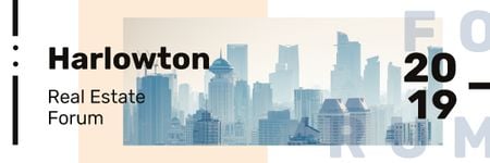 Ontwerpsjabloon van Email header van Real Estate Forum Announcement with Modern City Buildings