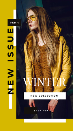 Stylish woman in winter clothes Instagram Story Modelo de Design