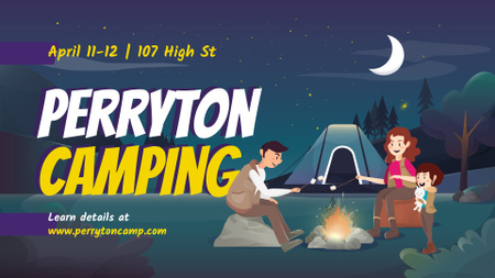 Camping Tour Ad Family by Night Fire FB event cover Modelo de Design