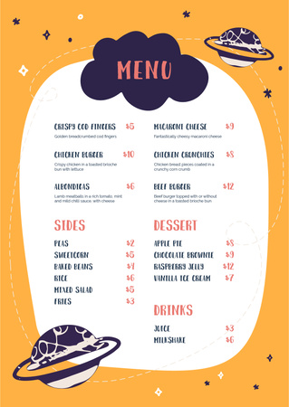 Restaurant dishes on space pattern Menu Design Template