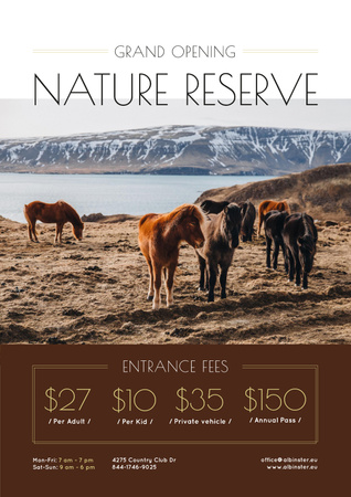 Nature Reserve Grand Opening Announcement Herd of Horses Poster Design Template