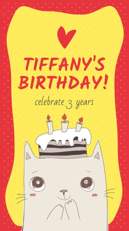 Cute cat with birthday cake Instagram Story Design Template