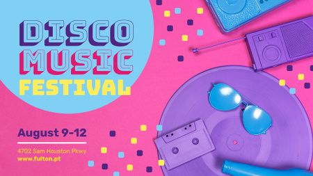 Ontwerpsjabloon van FB event cover van Music Festival aankondiging kleurrijke Party Attributes