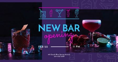 Designvorlage Bar Opening Announcement Cocktails on a Counter für Facebook AD
