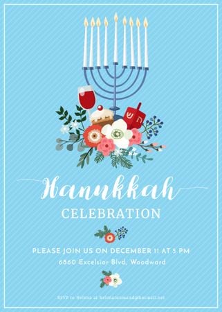 Hanukkah Celebration Invitation Menorah on Blue Invitation tervezősablon