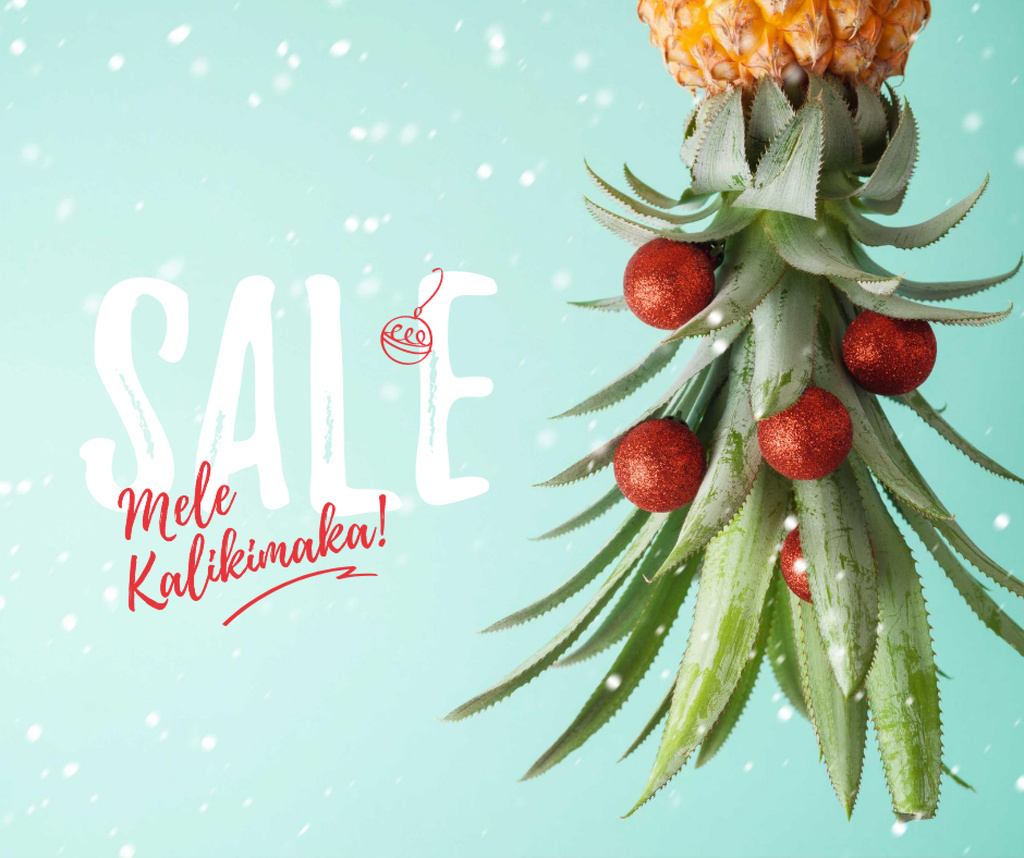 Designvorlage Mele Kalikimaka greeting with decorated Pineapple für Facebook