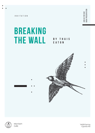 Plantilla de diseño de Swallow bird flying for Gallery promotion Invitation 