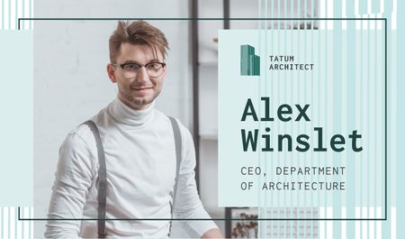 Architect Contacts with Smiling Man in Office Business card Design Template