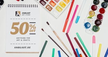 Art Supplies Sale Colorful Pencils and Paint Facebook AD Design Template