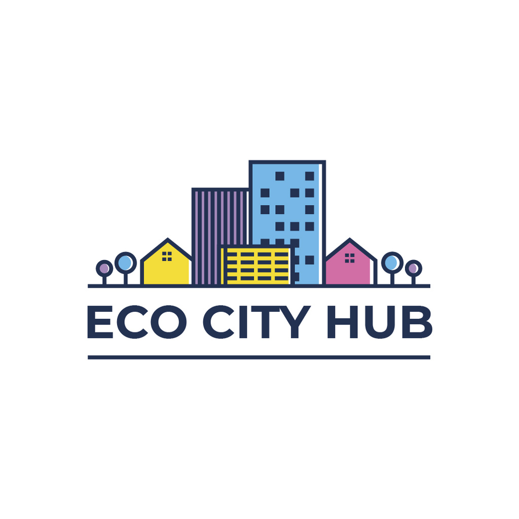 Modèle de visuel City Hub Buildings on Street - Logo