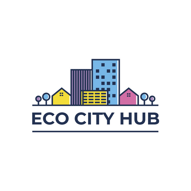 City Hub Buildings on Street Logo Design Template