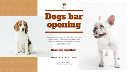 Dogs Bar Ad with Cute Pets FB event cover Design Template