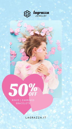 Szablon projektu Sprzedaż biżuterii kobieta w różowych sercach Instagram Video Story