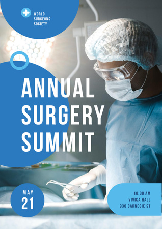 Doctor Wearing Mask in Surgery in Blue Posterデザインテンプレート