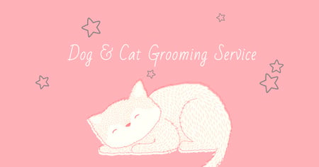 Grooming Service Ad with Cute Sleepy Cat Facebook AD Tasarım Şablonu