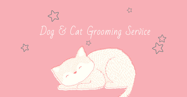 Ontwerpsjabloon van Facebook AD van Grooming Service Ad with Cute Sleepy Cat