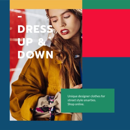 Designer Clothes Store ad with Stylish Woman Instagramデザインテンプレート