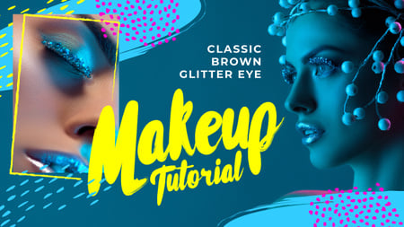 Tutorial Inspiration Woman with Creative Makeup in Blue Youtube Thumbnail Design Template