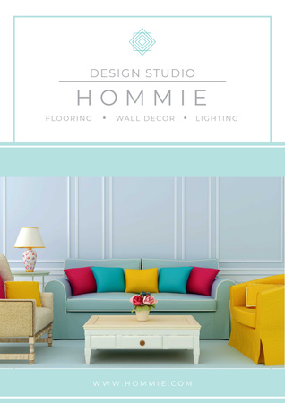 Design studio advertisement with Bright Interior Poster Design Template