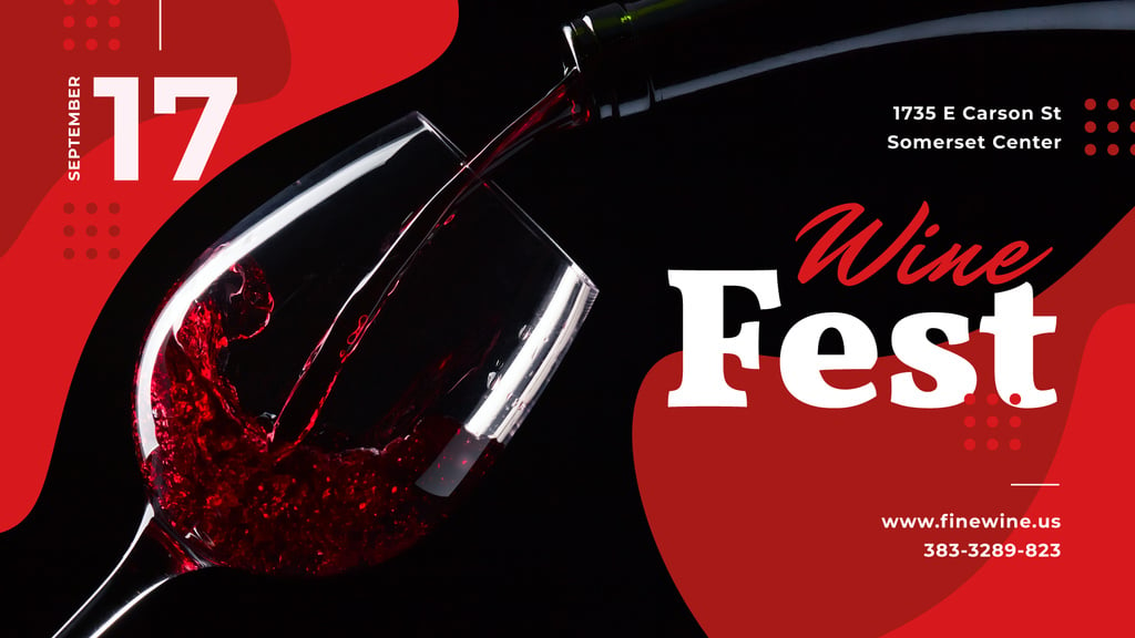Wine Festival invitation pouring Red Wine FB event cover Design Template