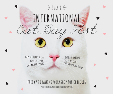 International Cat Day Fest with White Kitty Facebook Design Template