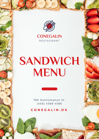 Sandwich Menu Toasts and Ingredients Flayer Design Template