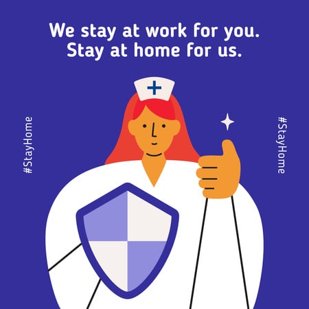 Template di design #Stayhome Coronavirus awareness with Supporting Doctor Instagram
