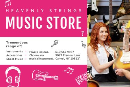 Szablon projektu Music Store Offer with Female Consultant Gift Certificate