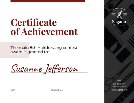 Досягнення перукарського конкурсу в чорному кольорі Certificate – шаблон для дизайну