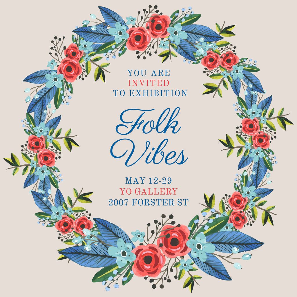 Exhibition Announcement with Wildflowers Wreath Instagram Design Template