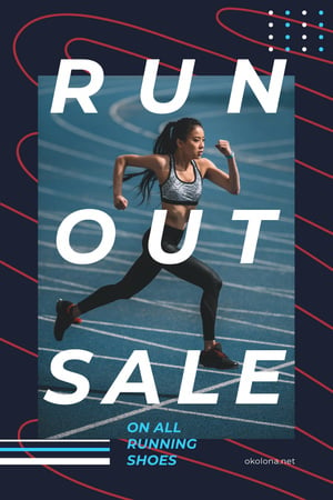Running Shoes Sale with Woman Runner at Stadium Pinterest Design Template