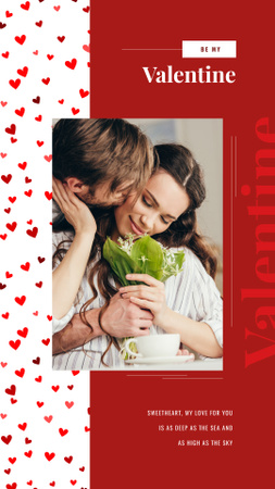 Ontwerpsjabloon van Instagram Story van Man kissing woman with flowers on Valentine's Day