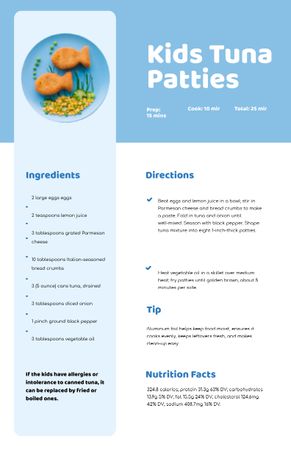 Kids Tuna Patties on Plate Recipe Card – шаблон для дизайну