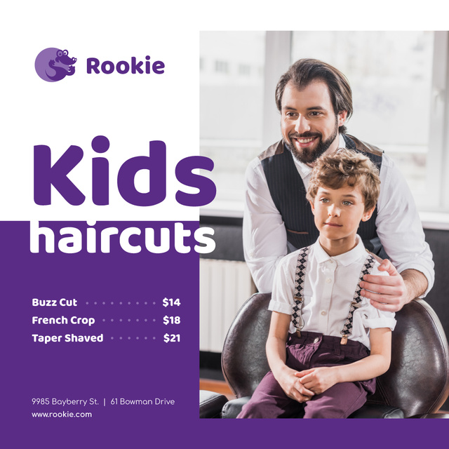 Kids Salon Ad Boy at Haircut Instagram Design Template