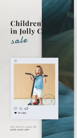 Plantilla de diseño de Children's Day Sale Girl Riding Kick Scooter Instagram Video Story 