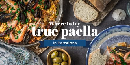 Plantilla de diseño de Paella Spanish Dish with Bread and Olives Twitter 