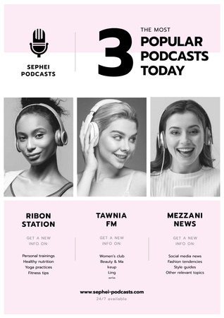 Popular podcasts with Young Women Poster Modelo de Design
