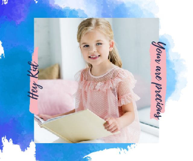 Designvorlage Little Smiling Girl with Book für Large Rectangle