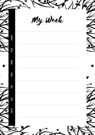 Weekly Plan with Tree Branches in Black Schedule Planner Design Template