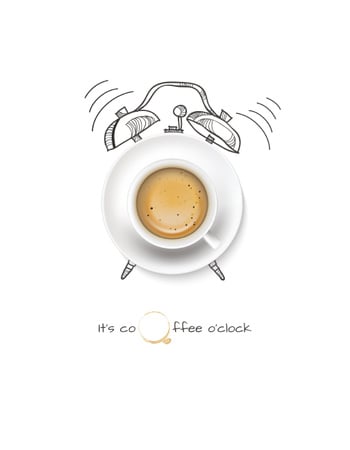 Cup of Coffee with Alarm Clock illustration T-Shirt Design Template