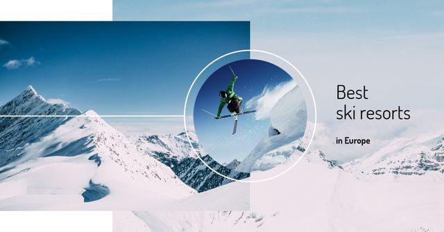 Skier in snowy mountains Facebook AD Modelo de Design
